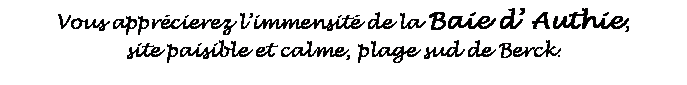 Zone de Texte: Vous apprcierez limmensit de la Baie d Authie, site paisible et calme, plage sud de Berck.